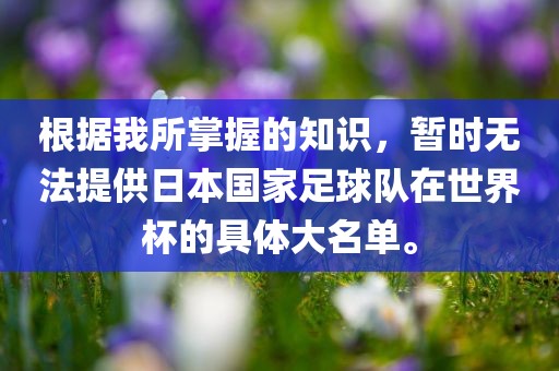 根据我所掌握的知识，暂时无法提供日本国家足球队在世界杯的具体大名单。