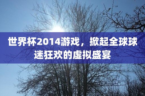世界杯2014游戏，掀起全球球迷狂欢的虚拟盛宴