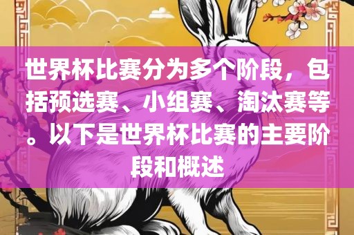 世界杯比赛分为多个阶段，包括预选赛、小组赛、淘汰赛等。以下是世界杯比赛的主要阶段和概述江门市永晋源无纺布有限公司