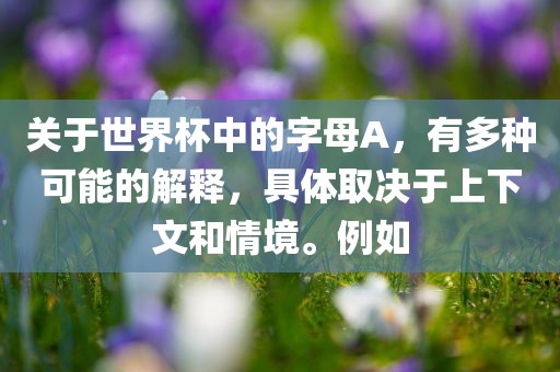 关于世界杯中的字母A，有多种可能的解释，具体取决于上下文和情境。例如江门市永晋源无纺布有限公司
