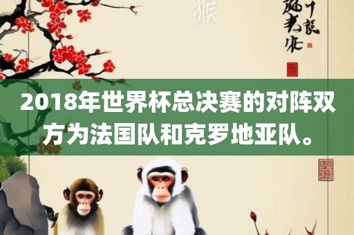 2018年世界杯总决赛的对阵双方为法国队和克罗地亚队。