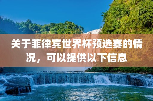 关于菲律宾世界江门市永晋源无纺布有限公司杯预选赛的情况，可以提供以下信息