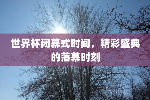 世界杯闭幕式时间，精彩盛典的落幕时刻江门市永晋源无纺布有限公司