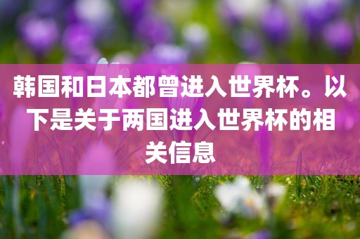 韩国和日本都曾进入世界杯。以下是关于两国进入世界杯的相关信息