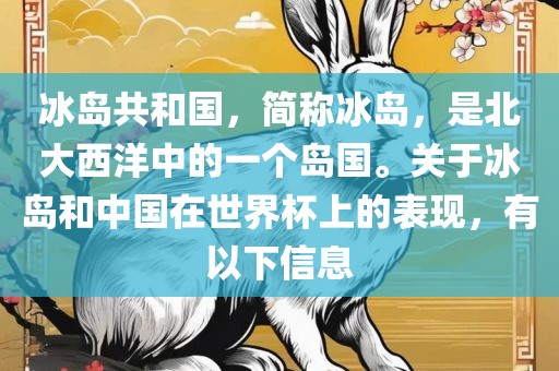 冰岛共和国，简称冰岛，是北大西洋中的一个岛国。关于冰岛和中国在世界杯上的表现，有以下信息
